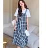 Casual Plaid Dress Early Autumn New High-end Temperament Relaxed Fake Two-piece Long Dress Women's Clothing