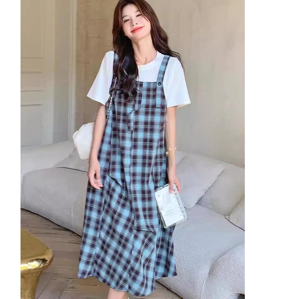 Casual Plaid Dress Early Autumn New High-end Temperament Relaxed Fake Two-piece Long Dress Women's Clothing