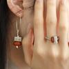 925 Sterling Silver Persimmon Tōtō Ring with Beeswax Elastic Cord: Retro Round Sky Square In New Chinese Style for Safety and Good Fortune