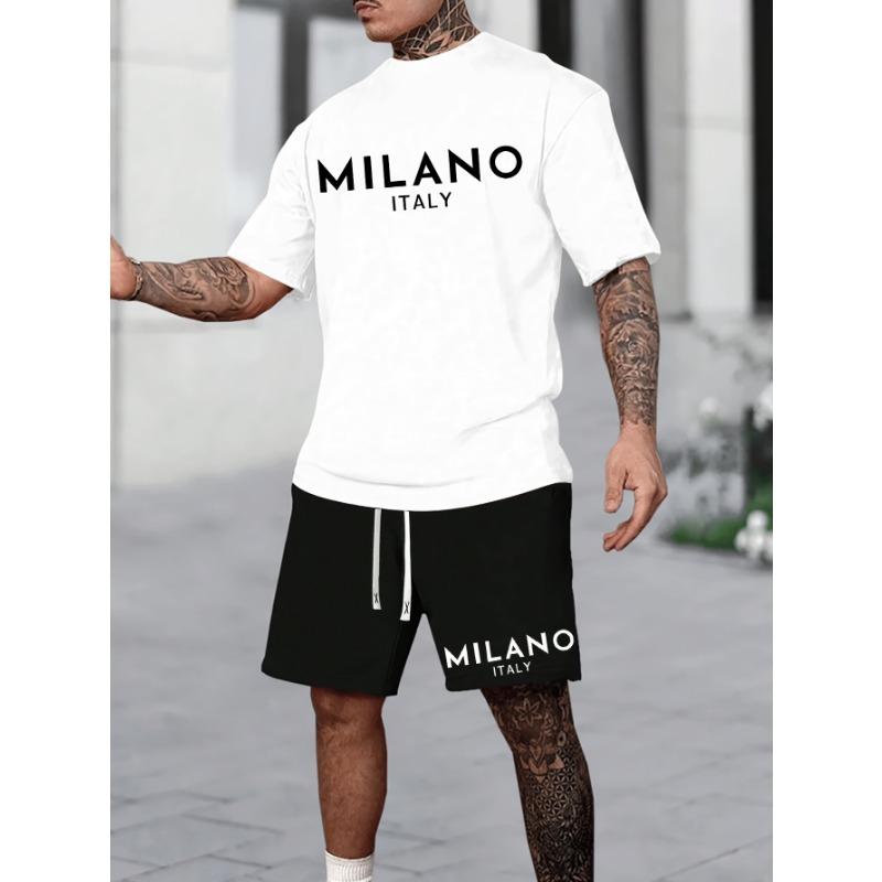 

Summer Men s Suit 3D Printed Two-piece Casual Round-neck T-shirt Polyester Men s Wear 5XL