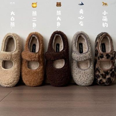 2025 inverno Velcro Veludo Francês Sapatos Quentes de Pão Femininos Pedal Único Sapatos Soltos Fofos Femininos Sapatos de Algodão Boken