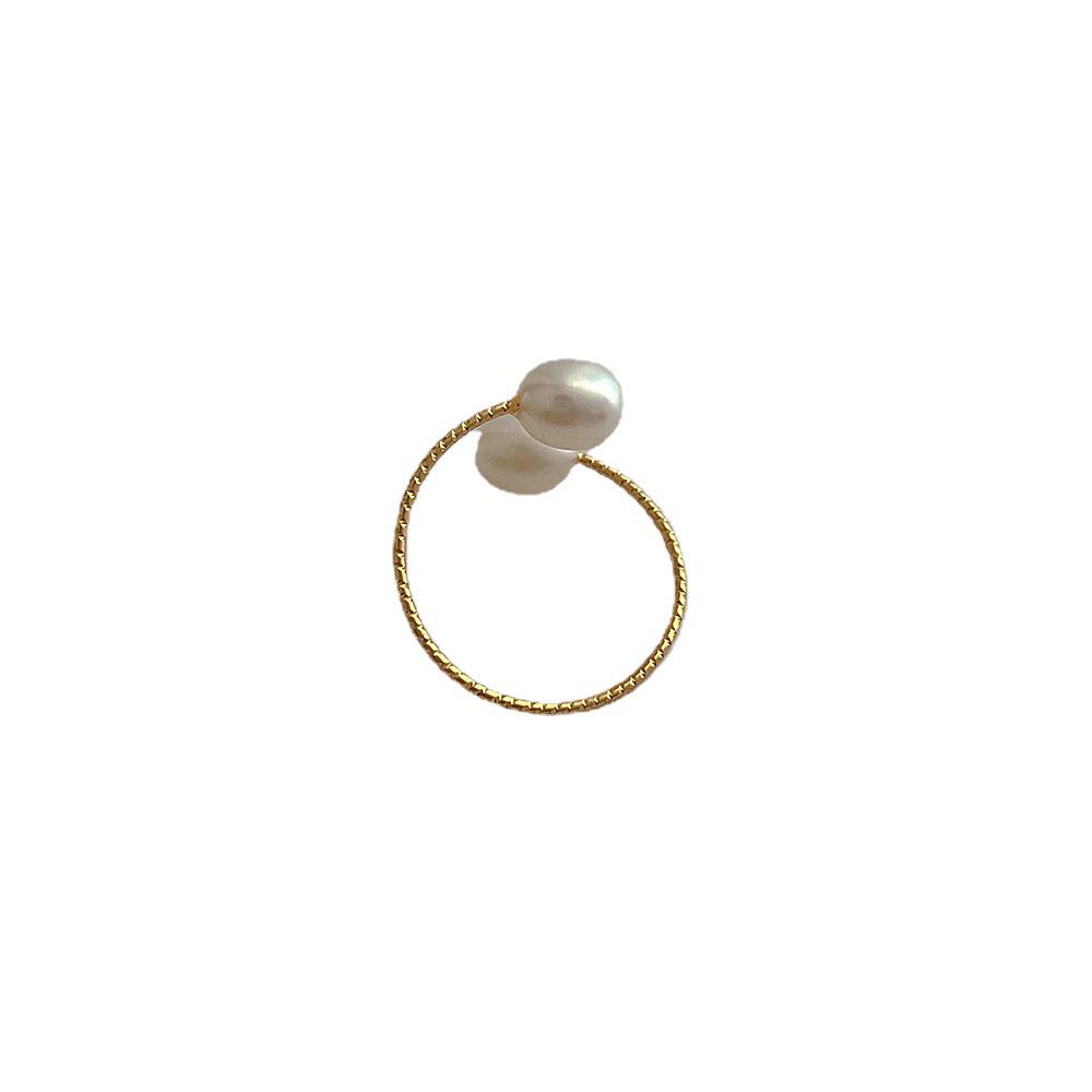 Stylish Retro Freshwater Pearl Ring: Simple Metal Design for Men & Women
