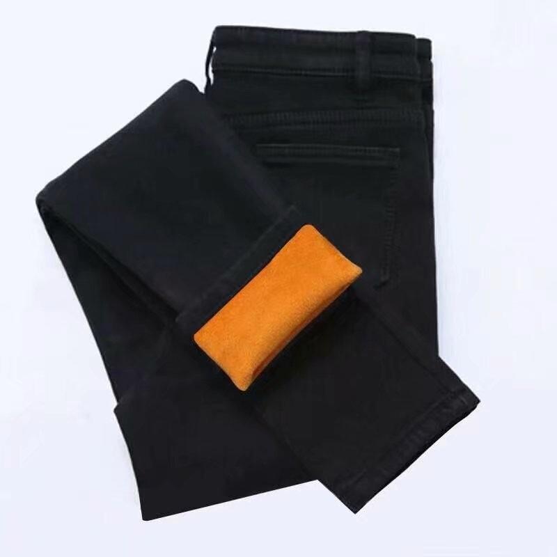 Autumn and Winter New Black Velvet Jeans Female Slim-fitting High-waisted Slim-looking High-smoky Gray Tight Pants