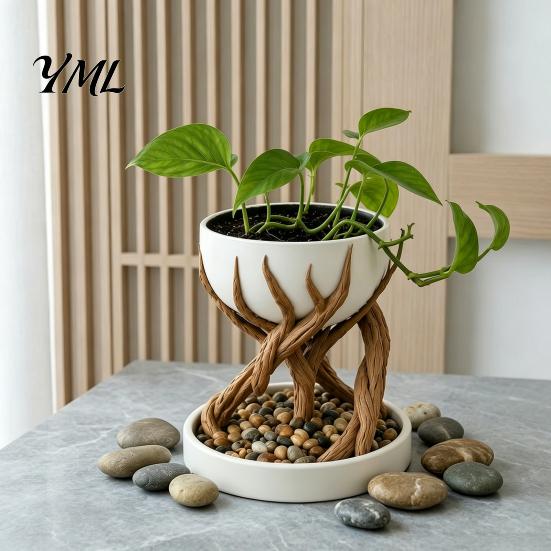 Small Miscellaneous Storage Box 3D Printed Tree Root Planter, Bionic Wood Textured Flower Pot with Indoor Plant Container Drainage Hole, Succulent