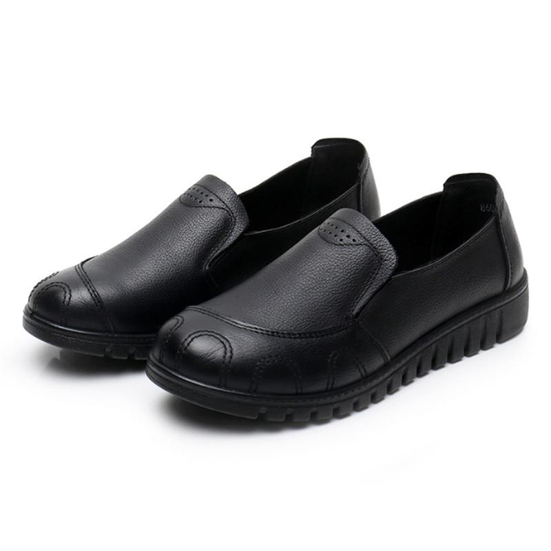 Fashion New Women's Single Shoes Genuine Leather Wedge Heel Women's Shoes Soft Sole Middle-aged Elderly Flat Cowhide Mother's Shoes