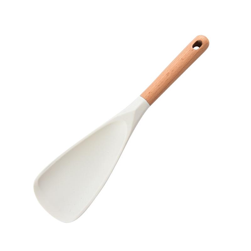New Non-Stick Cooking Spoons Silicone Stirring Spatula Wooden Handle Shovel Salad Mixing Spoon Cookware Utensils Kitchen Tools