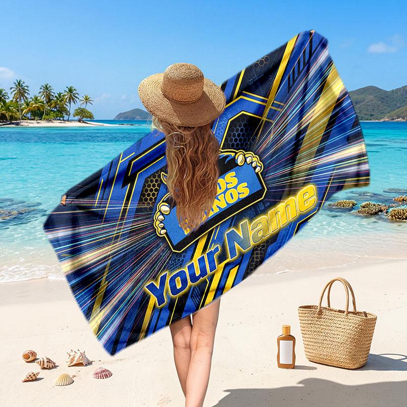 Leeds Rhinos Customized Name Text Beach Towel, Soft Absorbent Towel Beach Pool Travel Personal Gift