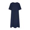 Women's Dress Large Size Loose Cotton Line Round Neck Five-Mini-Sleeve Mid-Long Dress