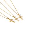 Zirconia Embellished Titanium Steel Cross Pendant Necklace Minimalist Light Luxury Jewelry for Women