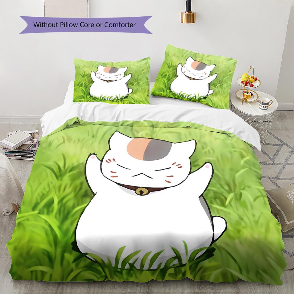 Nyanko Sensei Pattern Bedding,Quilt Set Quilt Cover Pillowcase Home Birthday Gift (1 * duvet cover + 2 * pillowcase, without core)
