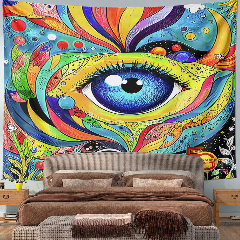 Colorful Abstract Eye with Cosmic Elements Pattern Wall Hanging Tapestry Decorative Tapestry Home Decor for Bedroom and Living Room