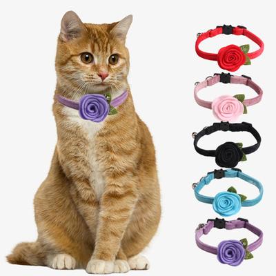 Pet Collar Flower Ornament Wear Resistant Polyester Mini Bell Style Solid Dog Collar