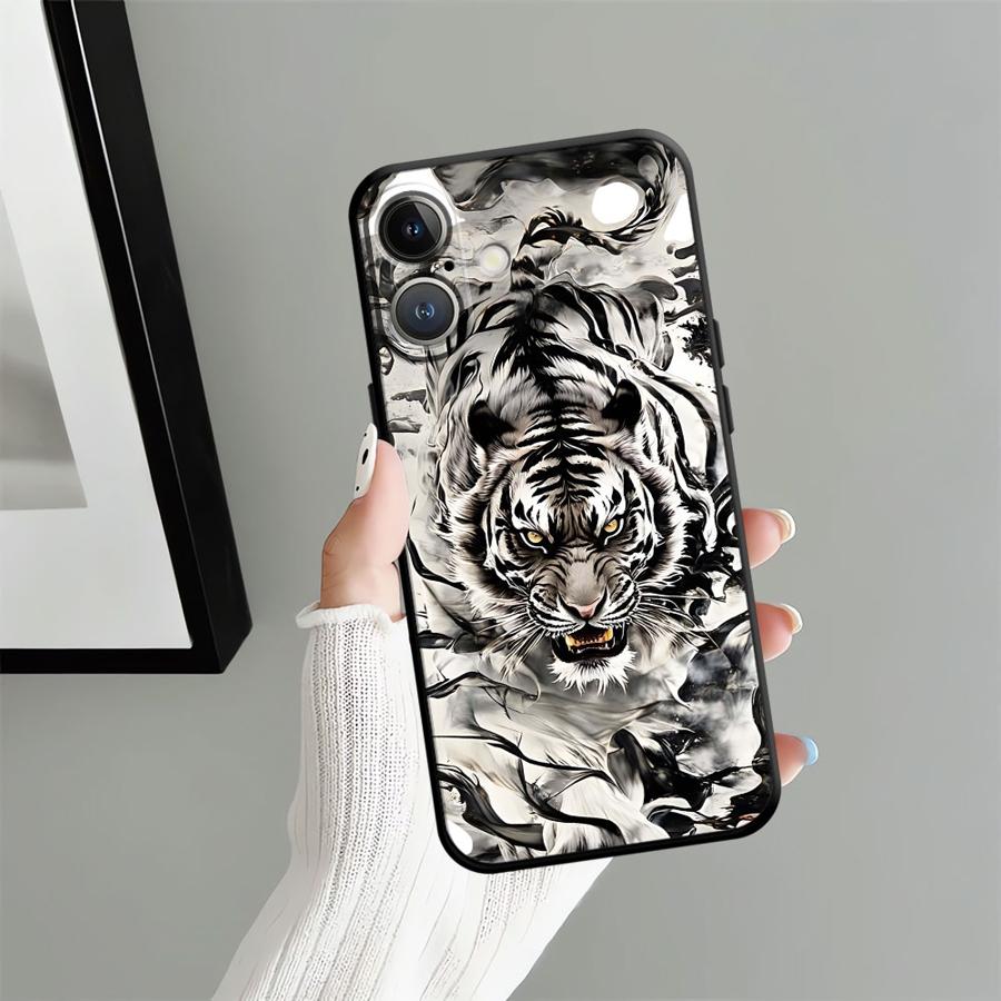 Funda Phone Cover Case for Apple iPhone 17 Pro Max 16 13 14 XR XS MAX 15 Pro 7 8 11 12 Air Cool Silver Tiger
