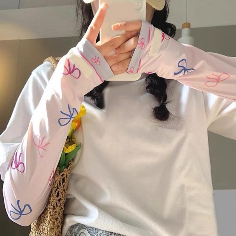 Arm Sleeves for Beach Getaways Summer Cooling Sleeves with Bowknot Printed Women Stretchy Cycling Long Cooling Sleeves