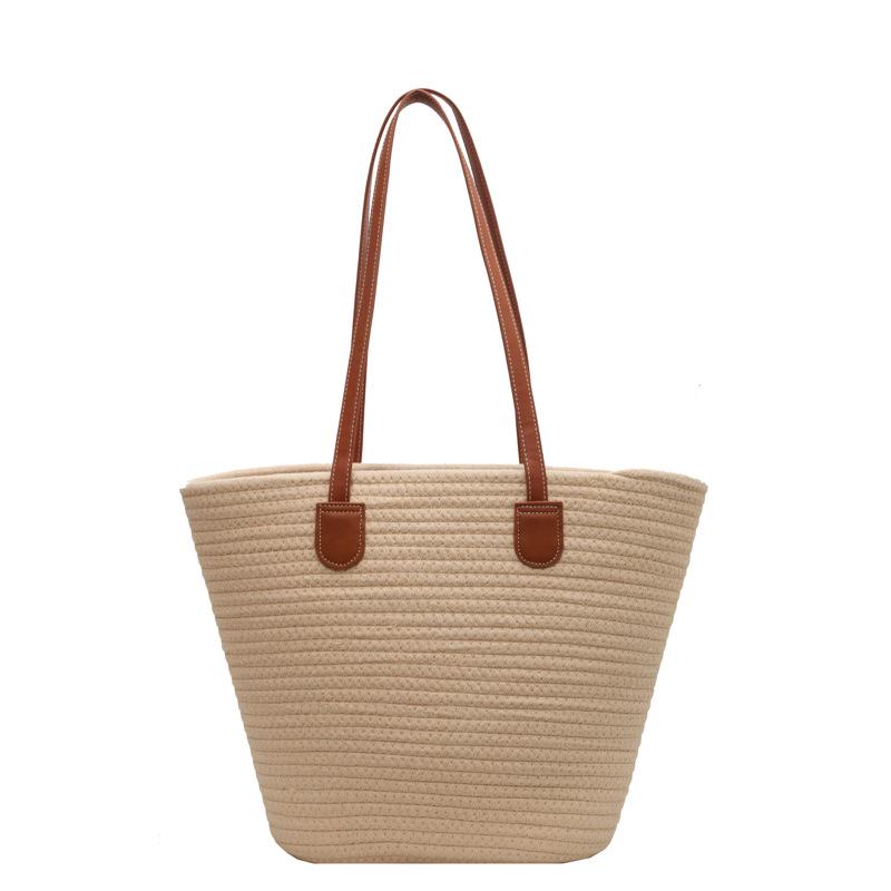 2024 Spring Women's Wool Knit Bucket Bag: Retro Pastoral Style Straw Shoulder Bag