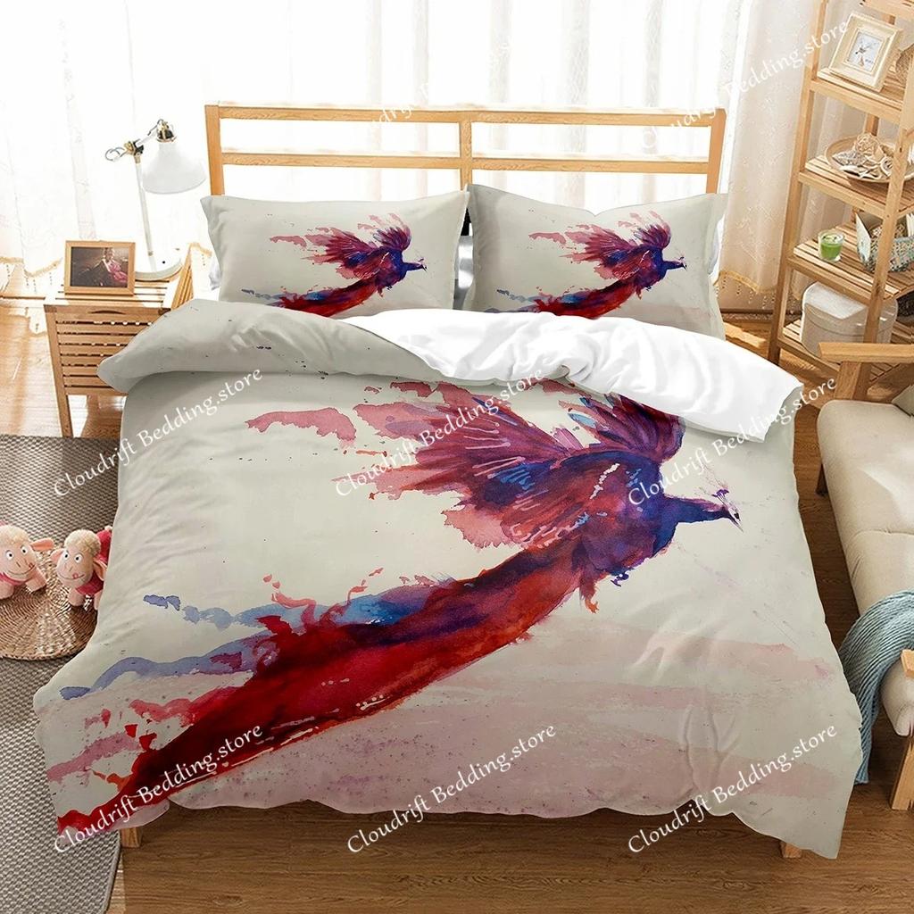 Phoenix Duvet Cover Set King Queen Size for Kids Boy Girls Bedding Set Yellow Animals Pattern Polyester Quilt Cover with Zipper