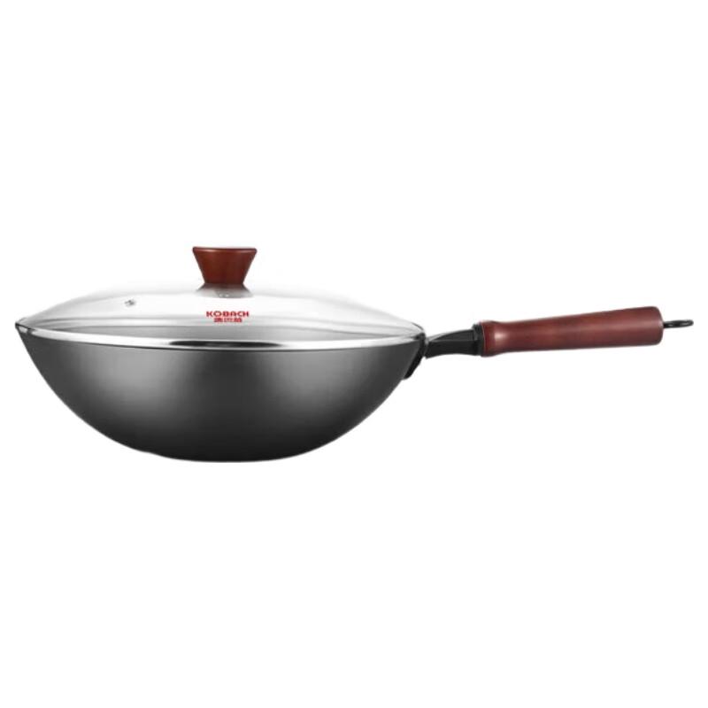 KOBACH Lightweight Cast Iron Non-Stick Flat Bottom Wok
