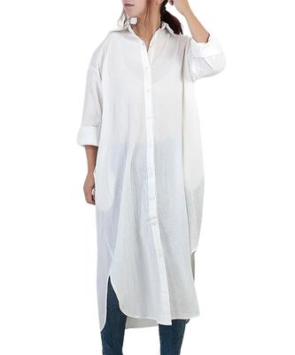 Green Pachira Long Sleeve Shirt or Plus Solid White Women's Dress, Fall/Spring Top, Shirt, Blouse, Outerwear, Size, Collared, Open-Front, 100% Cotton,