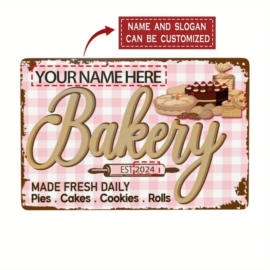 Custom Personalized Name Metal Sign Bakery Wall Decor Tin Plaque