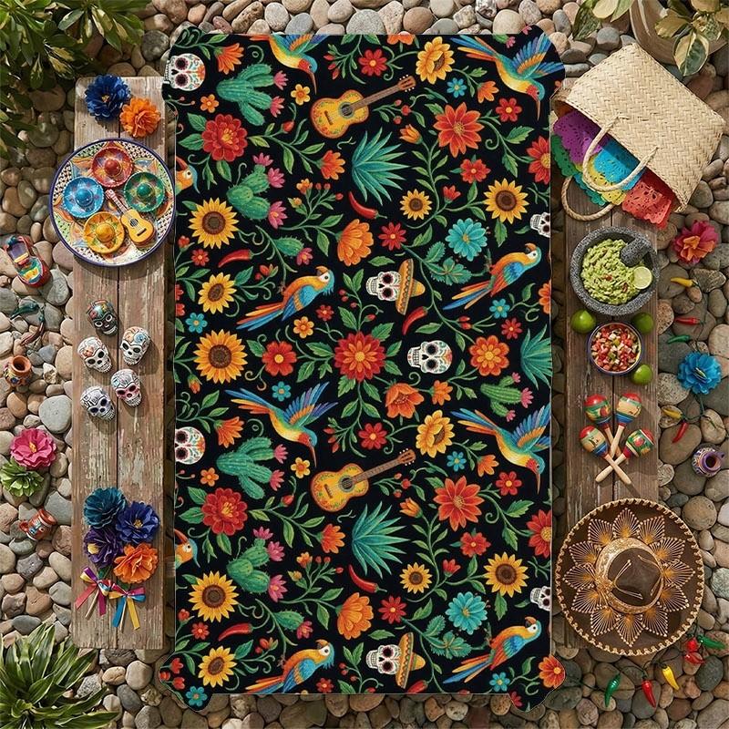 Colorful Mexican Rectangle Table Cloth for Table Decor Holiday Party Waterproof Reusable Tablecloth for Tables Kitchen Dining