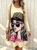 Fashionable Women's Dress New Loose Round Neck Long Sleeved Figure Leopard Print Home Casual Dresses