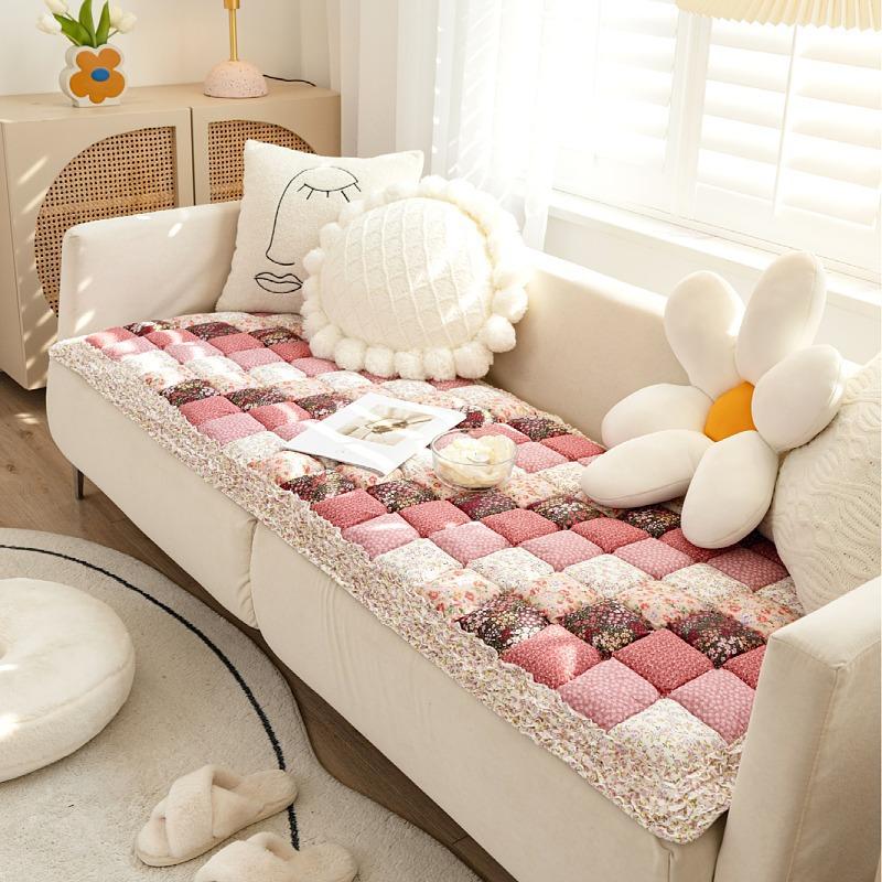 Spliced Cotton Sofa Cushion Living Room Bedroom Quilted Sofa Cushion Four Seasons Universal NonSlip Carpet Bay Window Tatami Mat