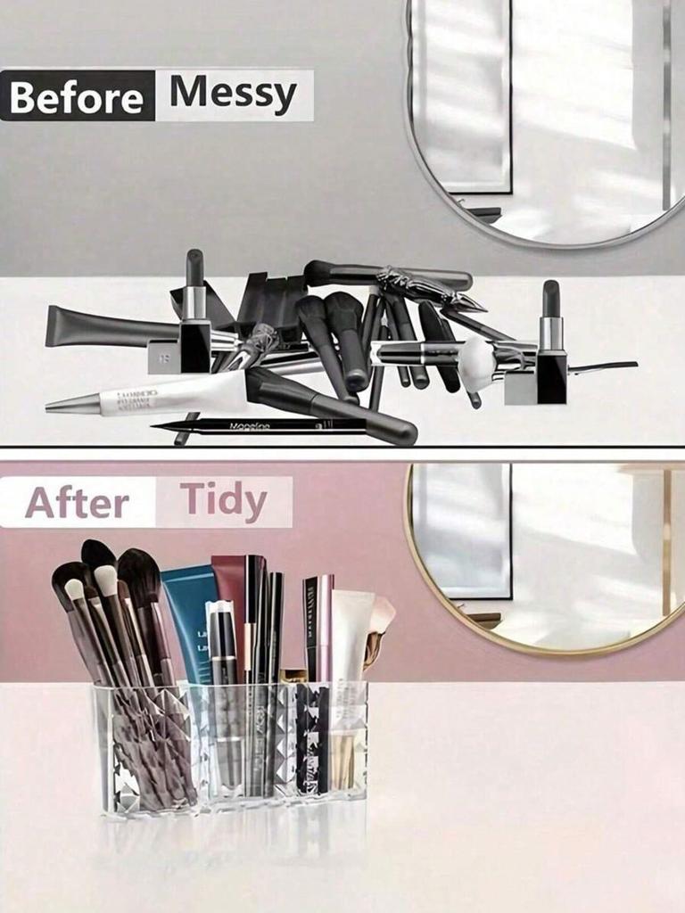 1PC Clear Acrylic Makeup Brush Organizer 3 Compartments Cosmetic Storage Box Pen Holder Desk Organizer Vanity Accessories