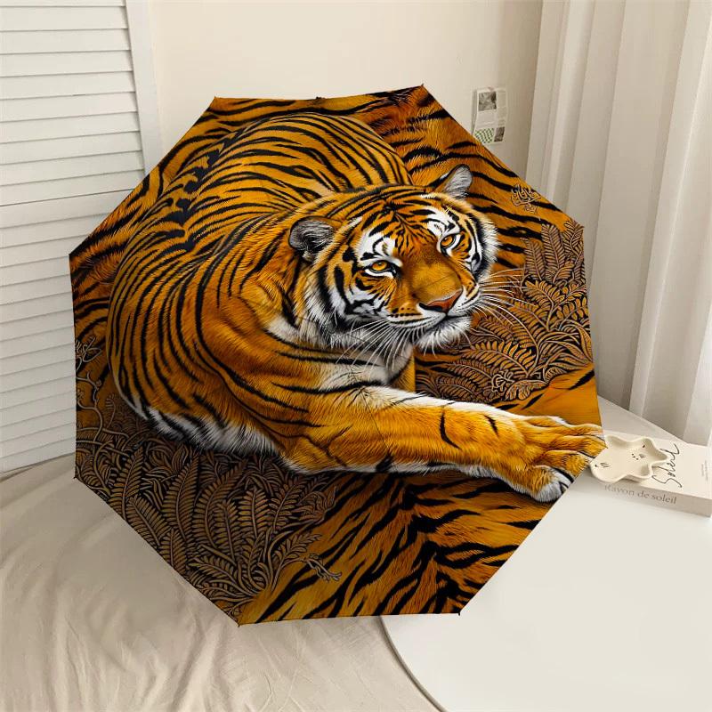 

1PC Tiger Print Umbrella-8-Rib Reinforced Portable Folding Travel Suitable for All Seasons Outdoor Daily Use Is an Ideal Choice -K0382