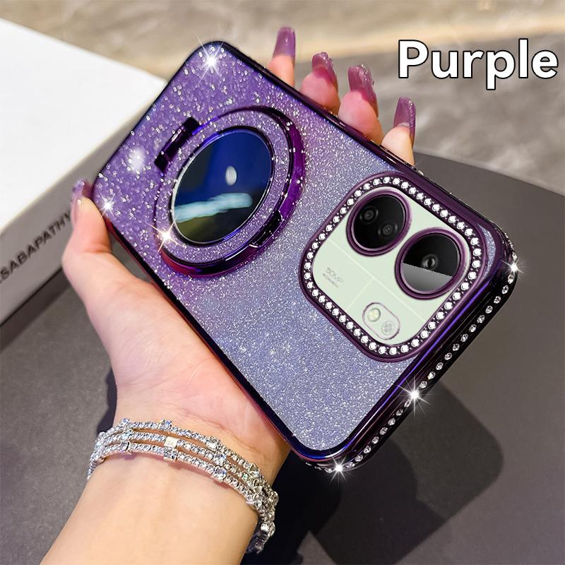 

For Redmi A3 13C 14C uxury Glitter Plating Make Up Mirror Phone Case For Redmi 13C 4G Magnetic Shockproof Bumber Cover Redmi 14C Redmi A3 фиолетовый