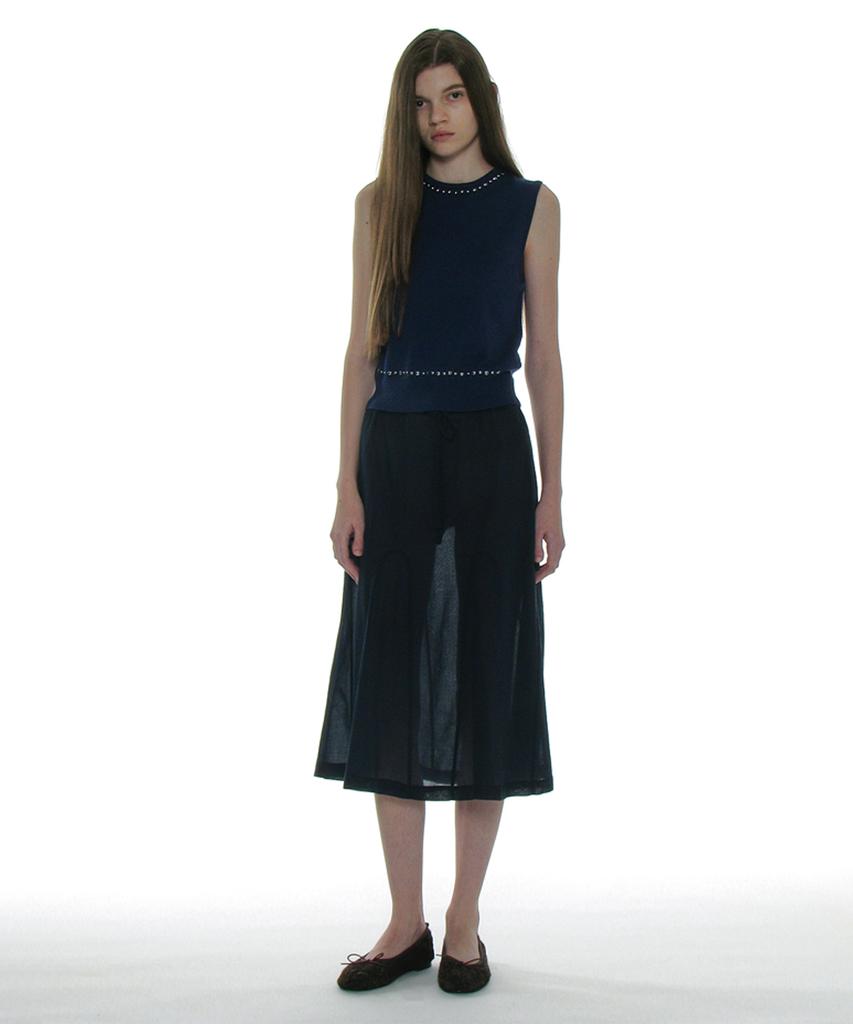 PARTIMENTO WOMEN Studded Knit Sleeveless Top_Navy