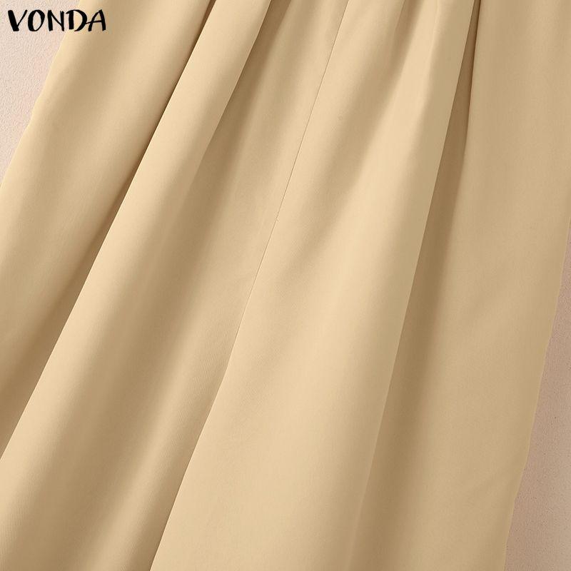 VONDA Women Summer Sleeveless Print Hem Casual Long Holiday Jumpsuits Overalls