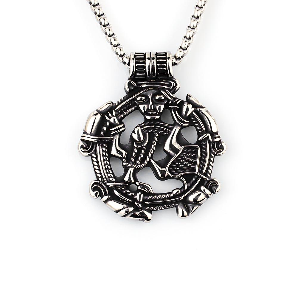 New European and American Retro Pendant Double-sided Viking Character Hollow Men's Necklace