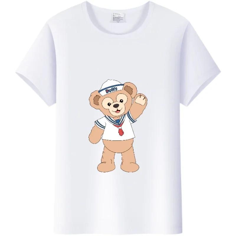 Kawaii Cartoon Tees The Bear Duffy Summer Tops Short Sleeve T-Shirts White Harajuku Clothes Y2K Blouses Unisex