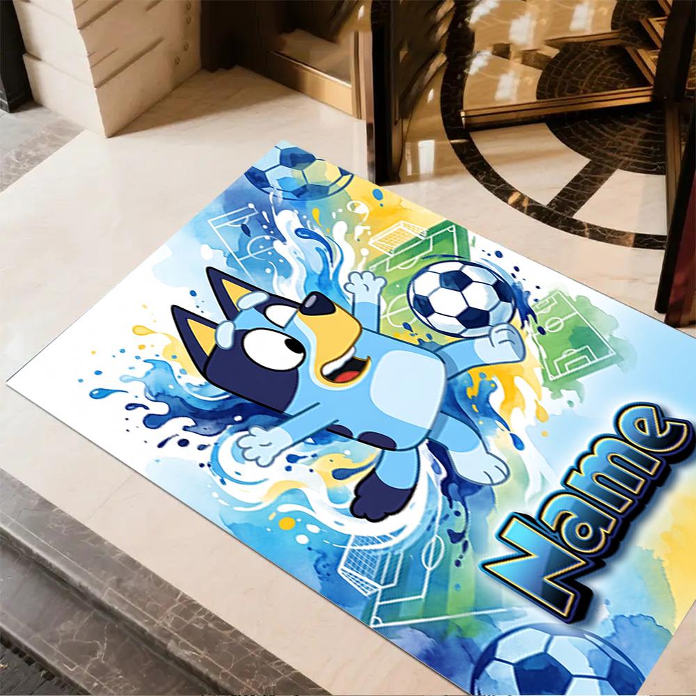 Soccer Fun Blue Dog Personalized Name Carpet Perfect for Dormitory Kitchen Foyer Decorate Room Antislip Carpet Office Home Decor Best for Christmas