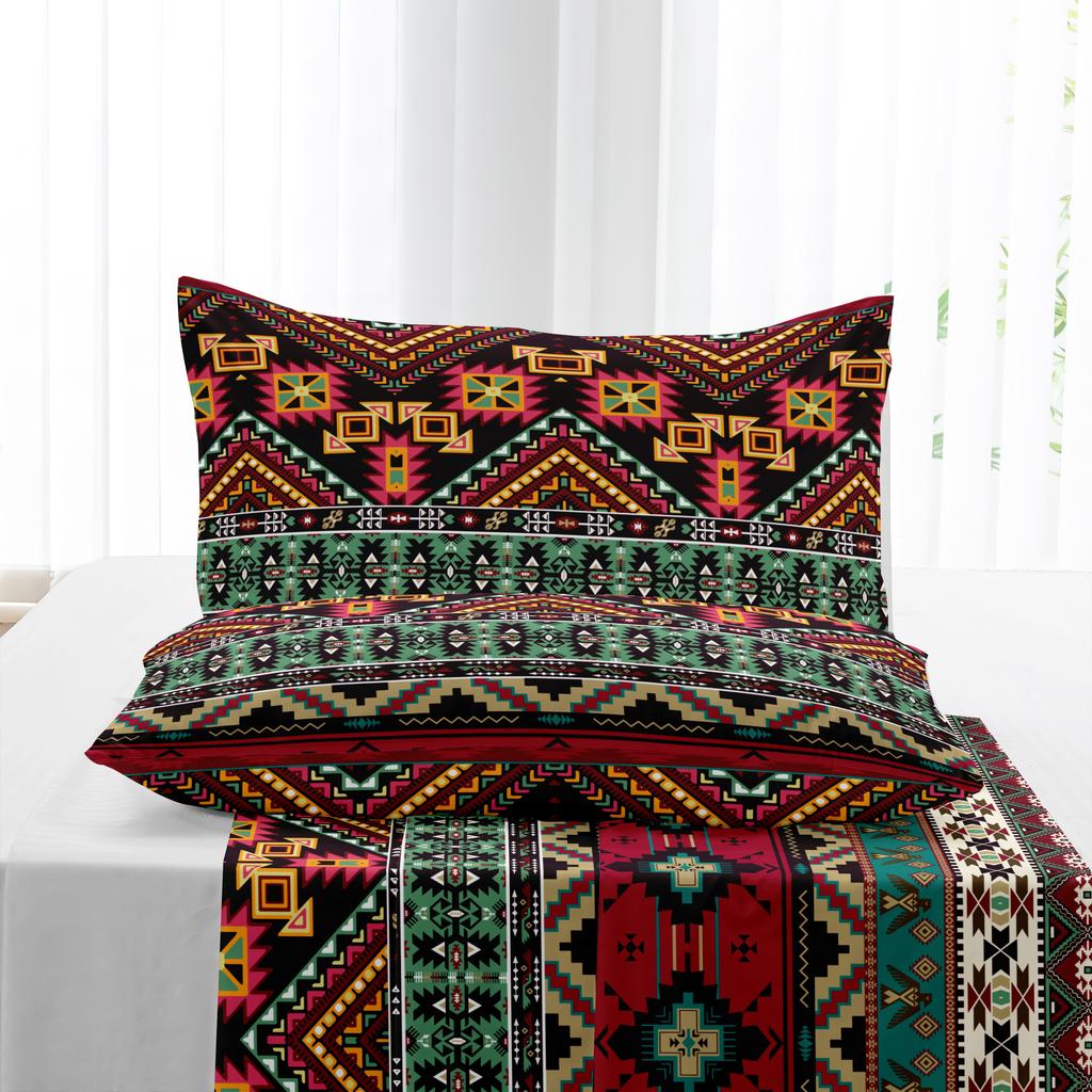 Bohemian Soft Brushed Bed Sheet Set 3Pcs Skin-Friendly Comfortable Fitted Sheet Pillowcase Bed Cover