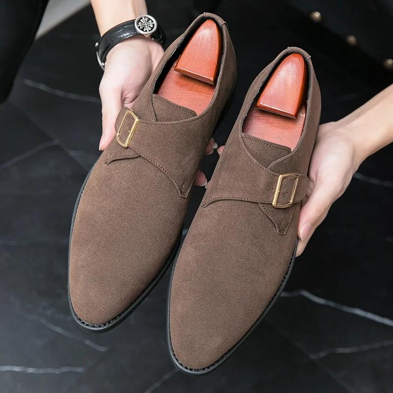 Moda lusso nero marrone pelle scamosciata cinturino con fibbia in metallo scarpe Oxford Classiche da uomo formali da lavoro scarpe da cerimonia