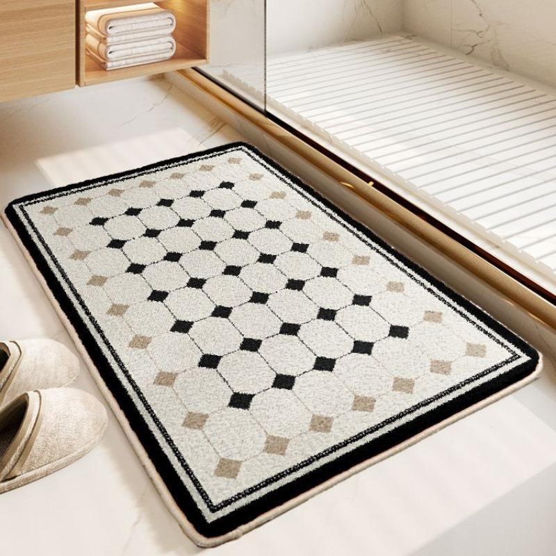 Thick Imitation Cashmere Floor Mat, Simple Water Absorbing and Anti Slip Bathroom Water Absorbing Floor Mat