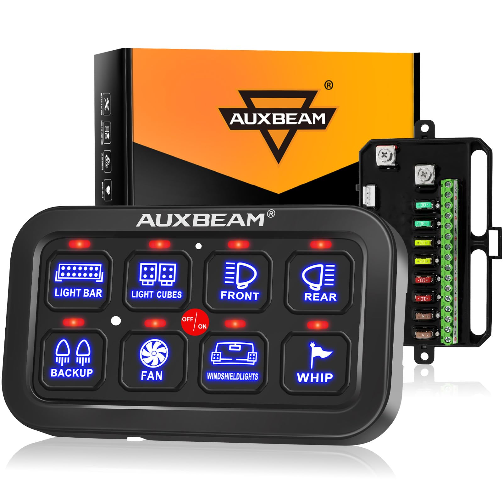 

Панель переключателей Auxbeam BA80 Светодиодная сенсорная панель Электронное реле Автомобильный сенсорный переключатель Универсальный для и Караванов Гарантия 8-клавишный блок с автоматическим затемнением,