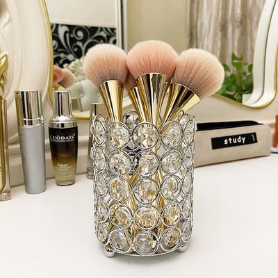 Soporte para bolígrafo de uñas, caja de almacenamiento de cristal, Cubo de escritorio europeo y americano, brocha de maquillaje de moda, adornos redondos