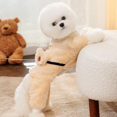 Cute Satchel Dog Clothes Autumn and Winter Warm Four-legged Fleece Teddy Bear Small Dog Cat Pet Clothing