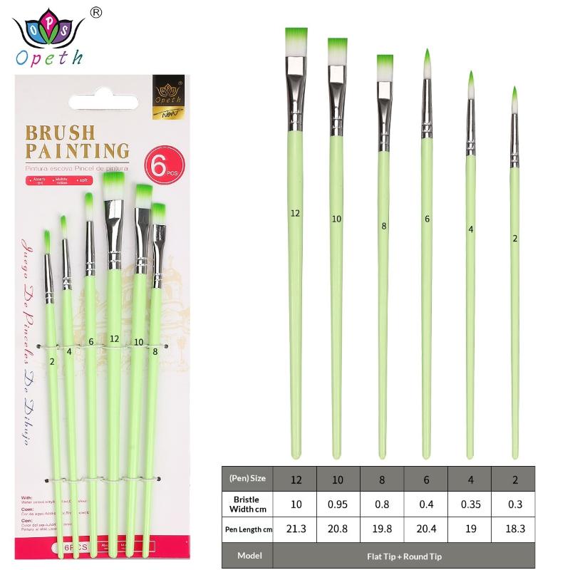 

6Pcs Professional Artist Paint Brushes Set Nylon Round Pointed Flat Tips Multicolor Paint Brushes for Art Painting