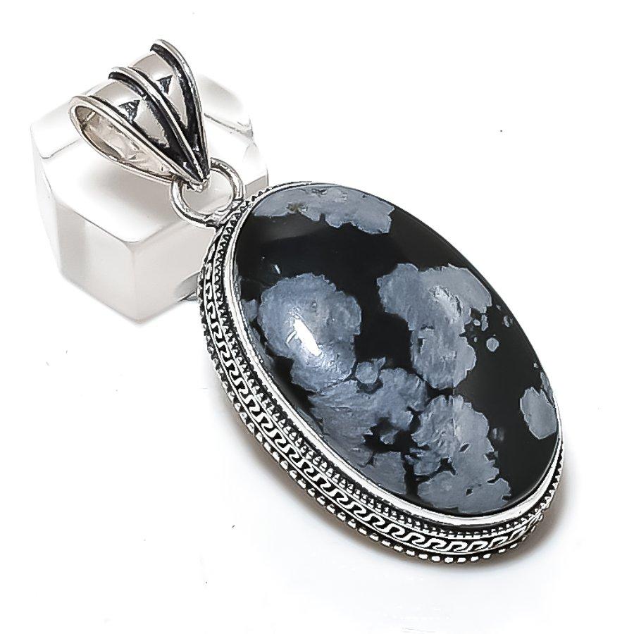 

Snowflake Obsidian Gemstone Handmade 925 Sterling Silver Pendant 2.21 g1d40