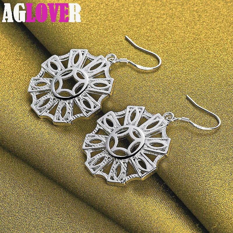 925 Sterling Silver Round Geometry Pendant Earring Jewelry