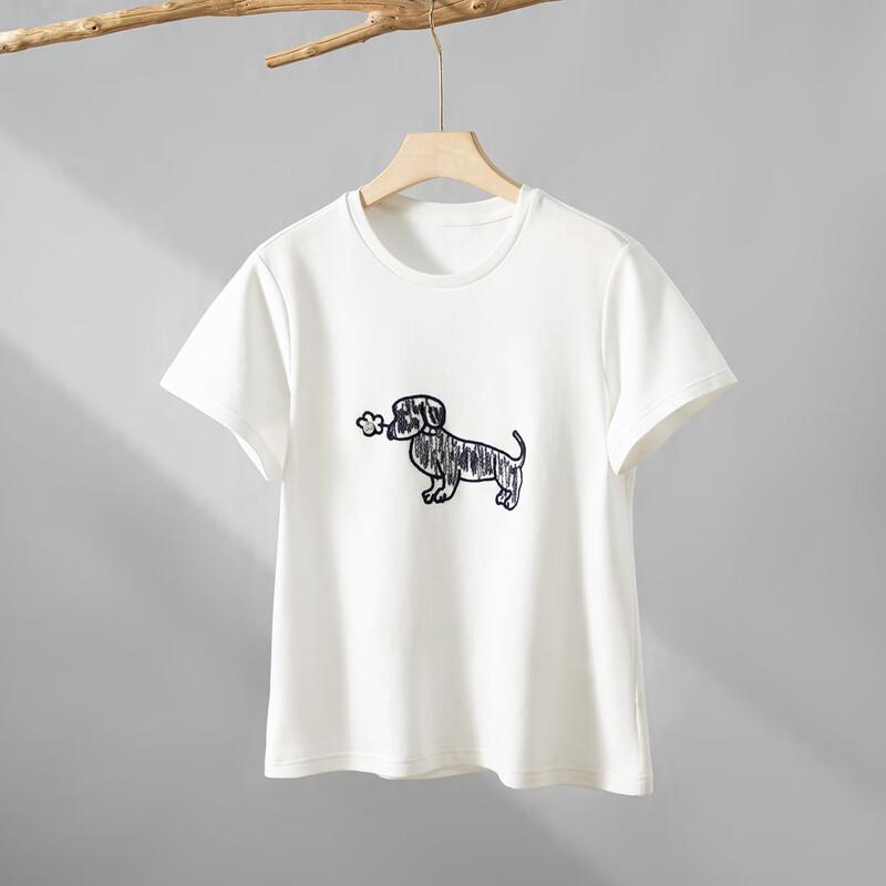 RAIN.CUN Women s Puppy Embroidered Loose Fit Short Sleeve T-shirt S