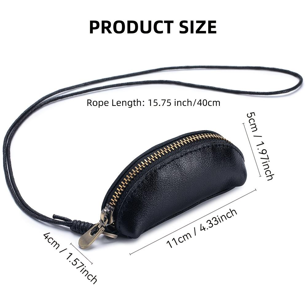 Women's Vintage Mini Hanging Neck Bag - Zippered Organizer Purse with Cord, Top Grain Cowhide Leather - Compact Makeup, Coin, Key, Earphone Case