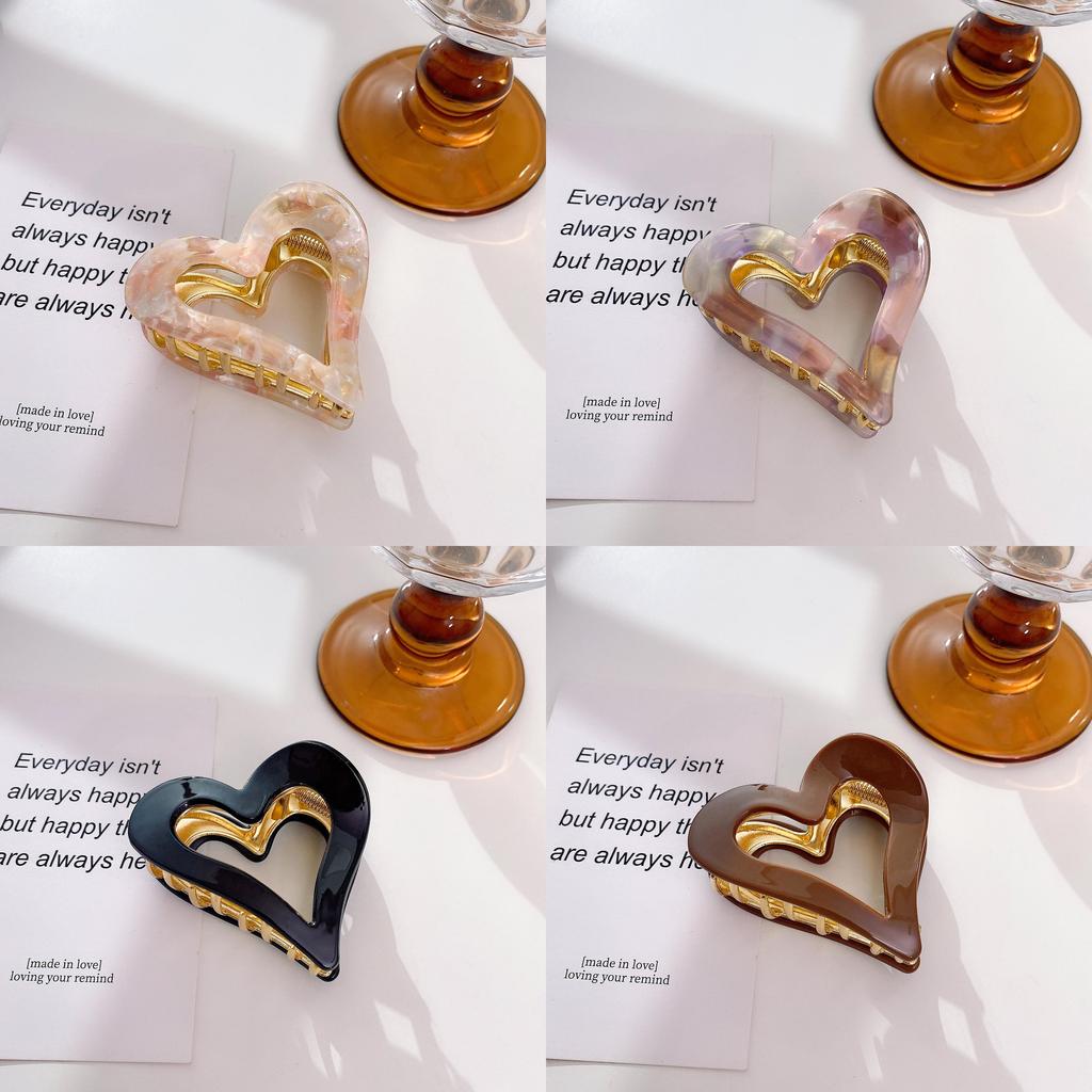 Ol Fashion Heart Shaped Acetate Claw Hair Clip In Pink Purple Black And Colors Iridescent