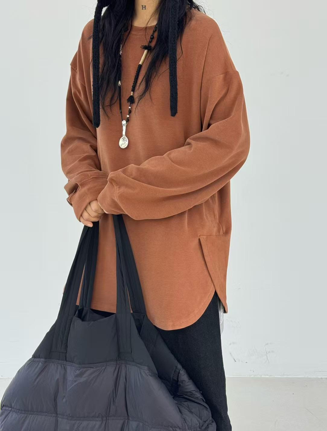 

Becabeau Женский большой размер свободный зимний корейский стиль утолщенный с разрезами свитшот футболка One Size оранжевый