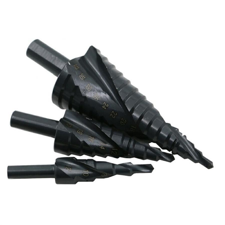 3Pc 4-32Mm Step Drill Bit Set Hss Spiral Cone