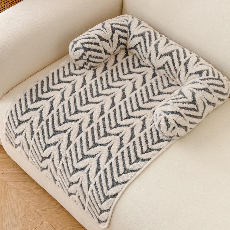 80x60cm Pet Sofa Bed Super Soft Plush Mat with Neck Pillow Machine Washable Pad for Small Dog Cats Indoor Outdoor Travel Use