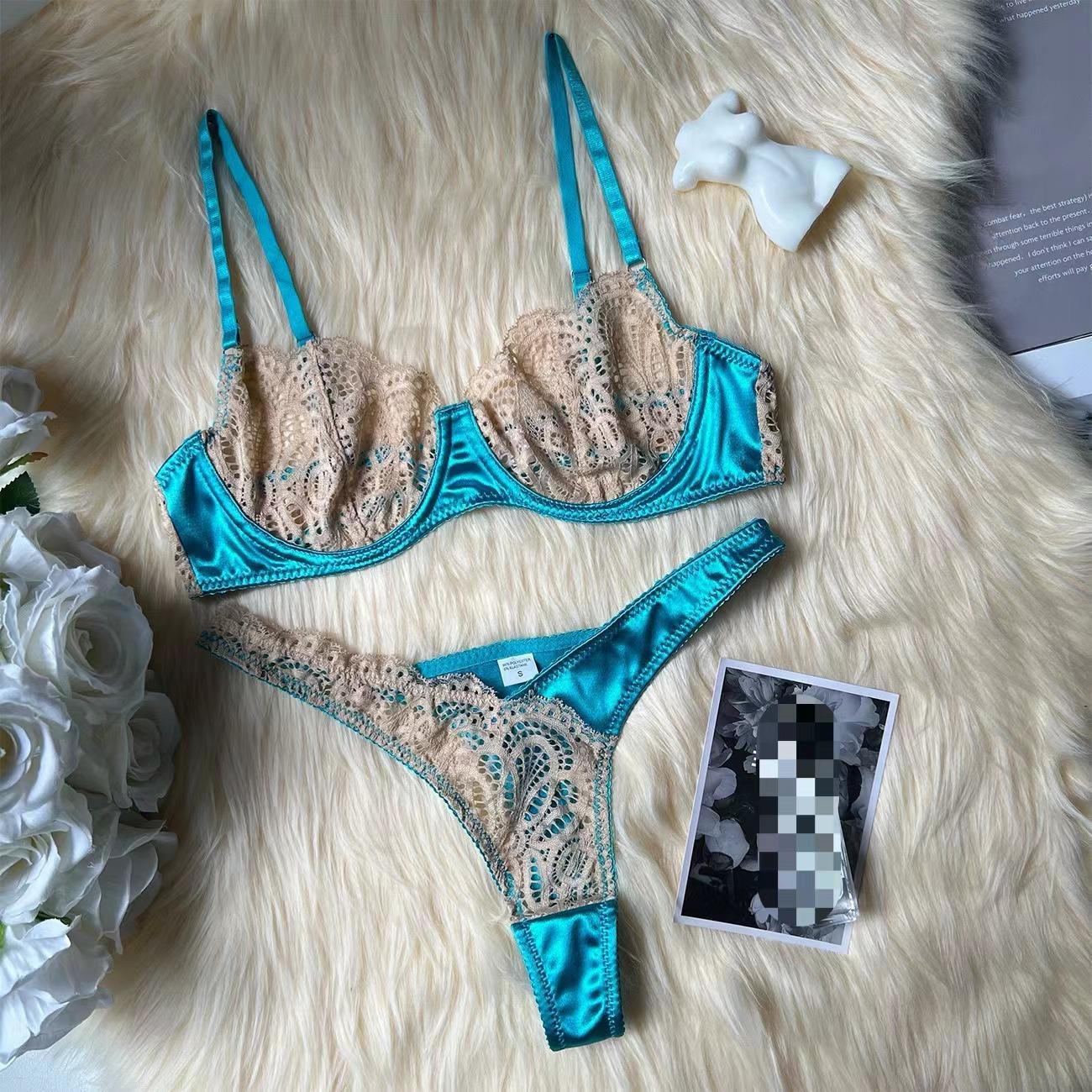 

Женский сексуальный комплект прозрачного сетчатого нижнего белья в стиле пэчворк, комплект кружевного нижнего белья на косточках, комплект с бюстгальтером и трусиками пуш-ап L небесно-голубой